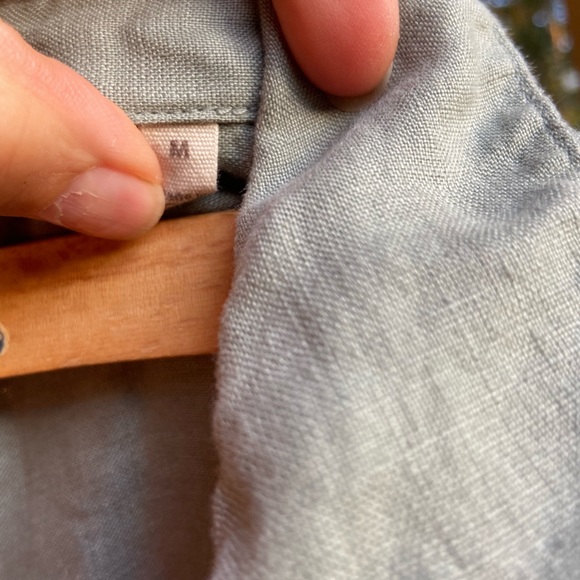 Linen Pocket Tunic Sage Soft Surroundings Collar Pearl Button - Picture 8 of 10